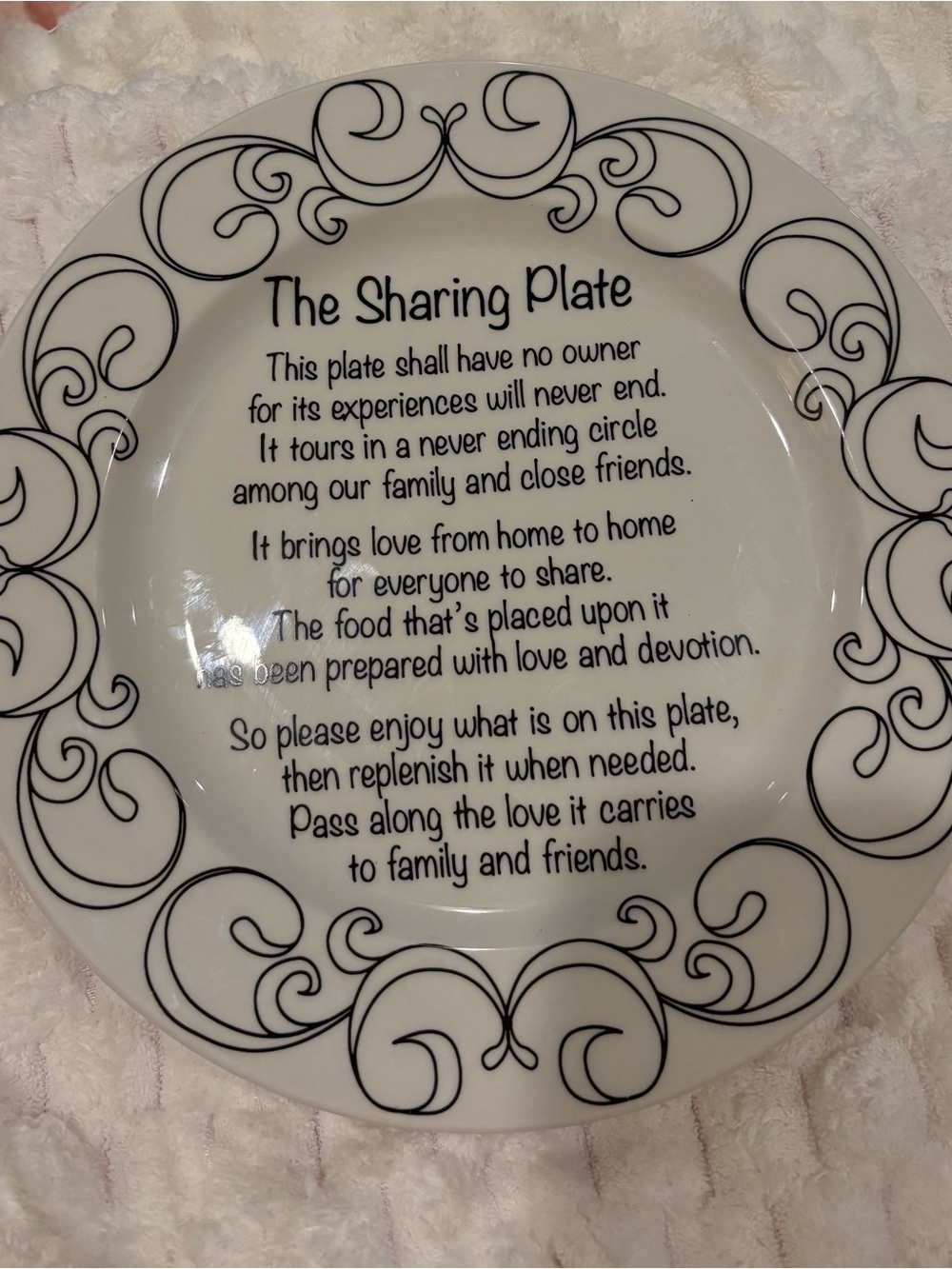 Home Essentials White Ceramic Sharing Plate with Black Scroll Design